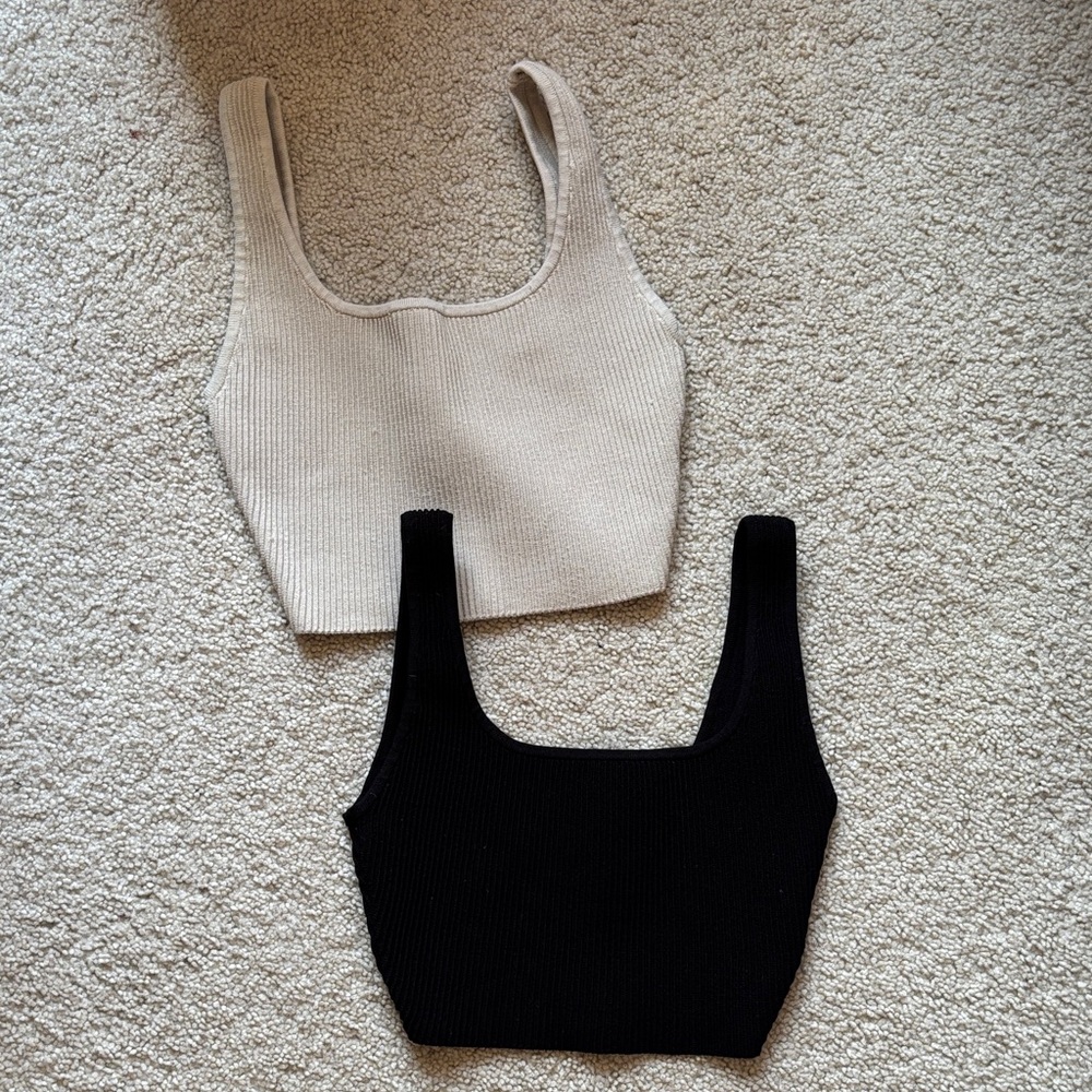 aritzia babaton sculpt knit tank tops cropped black and cream size xs and xxs